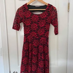 Short Red & Black Lace Dress